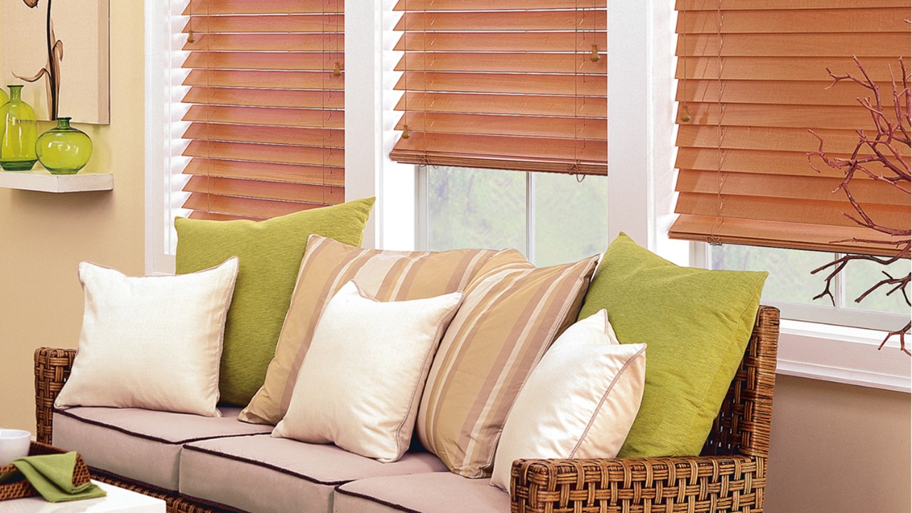 Parkland® Wood Blinds with Throw Pillows